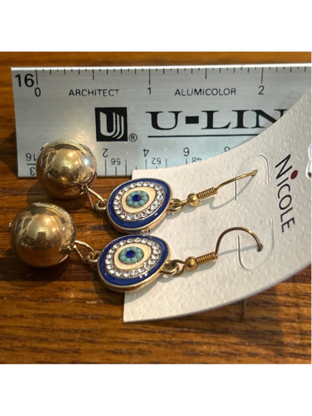 Women's Nicole Gold & Blue Evil Eye Drop Earrings One Size - Picture 3 of 3
